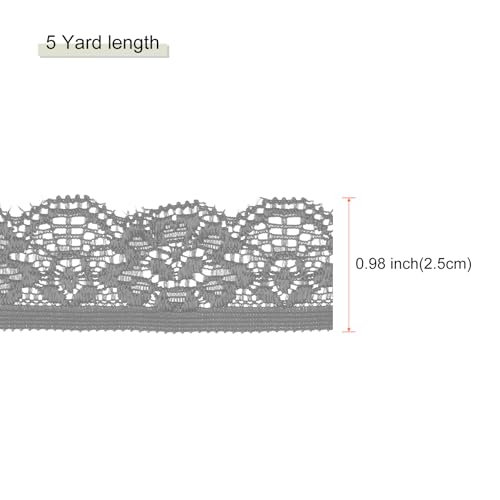 MECCANIXITY Lace Trim Vintage Crochet 0.98" x 5yards Dark Gray Lace Ribbon for DIY Scrapbooking Clothes Fabric Wedding Decoration Gift Wrap - color: Dark Gray, size: 1" x 5 Yards