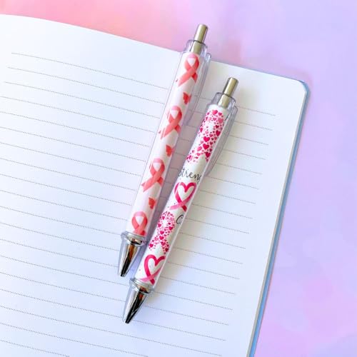 YJ PREMIUMS 6PC Pink Breast Cancer Awareness Black Ink Ball Point Writing Pens Ribbon Bress Breat Pen School Desk Decor Office Supplies Accessories Items Bulk Gift Gifts for Women Nurse Girls - style: Breast Cancer Awareness