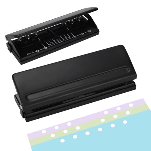 6 Hole Punch Adjustable Metal Puncher for A5 A6 Planners - color: Black