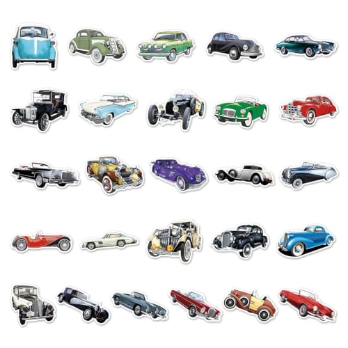 51 PCS Vintage Classic Car Stickers Pack for Kids Teens Adults Classic Cars Waterproof Vinyl Stickers and Decals for Laptop Computer Luggage Hydroflasks Water Bottle Scrapbook Skateboard