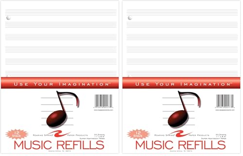 Roaring Spring Loose Leaf Music Filler Paper, 20 Sheets 8.5"x11" with 12 Staves of Music Lines, Heavyweight 24# Smooth White Paper, 3 Hole Punched (Pack of 2) - size: 11" x 8.5" 20 Sheets (Pack of 2)