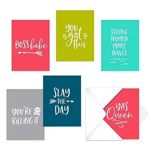 Canopy Street Female Empowerment Note Cards / 12 Everyday Feminist Boss Babe Encouragement Cards / 6 Feminine Positive Affirmation Designs / 4 5/8" x 6 1/4" Strong Women Friendship Greeting Cards - color: Female Empowerment