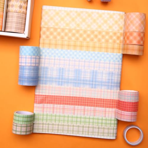 Plaid Washi Tape Set, 100 Rolls Basic Grid Decorative Masking Tapes
