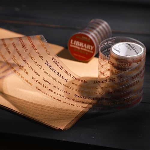 Alideco 6pcs Decorative Adhesive Tapes Vintage Alphabet PET Tape Great for Bullet Journal Supplies, Arts, Scrapbook, DIY Crafts, Planners (tushuguan) - color: tushuguan