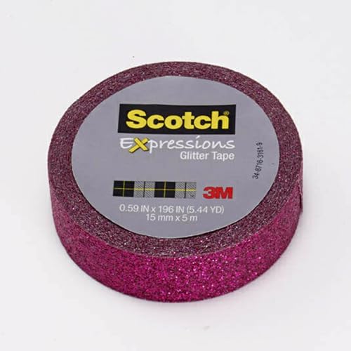 Scotch Expressions Glitter Washi Tape, Arts and Crafts Tape, .59 in x 196 in, Hot Pink Glitter, 6 Rolls (Pack of 6) - color: Hot Pink, size: .59" x 393" (Pack of 6)