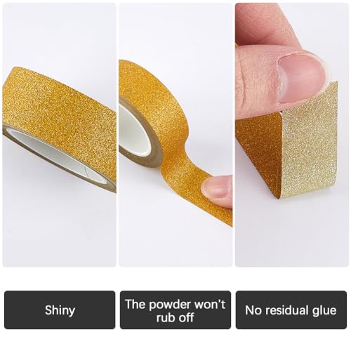 GORGECRAFT 3 Rolls 32.8 Yards x 0.6" Glitter Decorative Tapes Adhesive Crafting Washi Paper Tape Gold Foil Masking Tapes Stick for DIY Scrapbook Gifts Wrapping Car Furniture Graphic Arts Walls Decor - color: gold