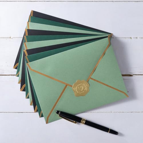 50 Pieces A7 Envelopes with Gold Stickers, Sage Green, 5.24 x 7.21 Inch - color: Sage Green, size: One Size