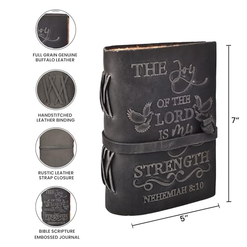 LEATHER VILLAGE Leather Bible Journal Joy Verse, Slate Grey 7x5. - color: Grey