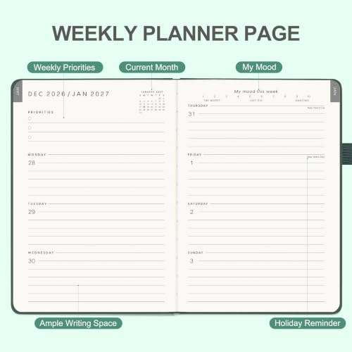 &And Per Se 2027 Planner, 12-Month Monthly & Weekly, 2027 Calendar Planner with 100gsm Paper, B5 Hardcover Faux Leather, 7.5" x 10" (Green) - color: Green, size: 7.5" x 10"(Jan 2027-Dec 2027)