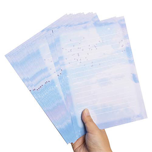 60 Lined Writing Stationery Paper, Colorful Sky Designs Stationery Paper for Writing Letter, Notes, Invitations, 4 Different Style (9.4 x 6.6")