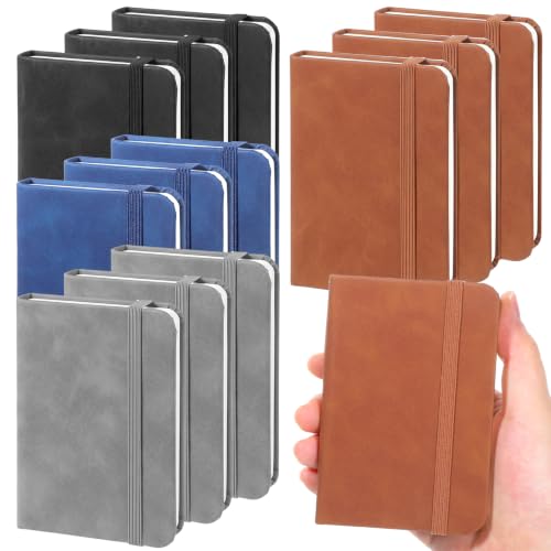 KongTiva 12 Pack Pocket Notebook, 4.3" X 2.95" Leather Pocket Journal Small Notebook Pockets Size Notebooks 100 Sheets Mini Hardcover Travel Journal Notebooks for Office Home School Writing Supplies