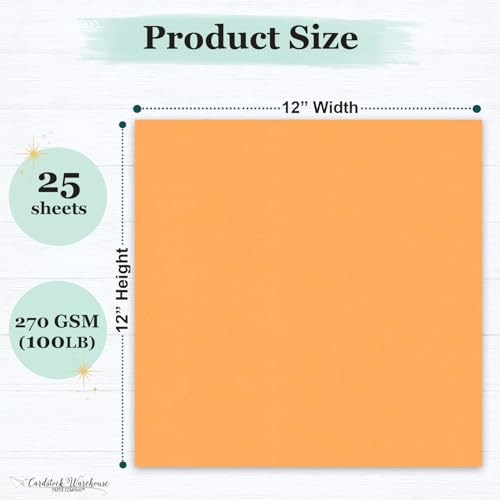Cardstock Warehouse Pop-Tone Orange Fizz Cardstock Paper – 25 Sheets, 12 x 12" – 100 lb / 270 GSM Premium Orange Card Stock for Die-cutting, Crafts, Scrapbooking, Card Making and DIY Projects - color: Orange Fizz