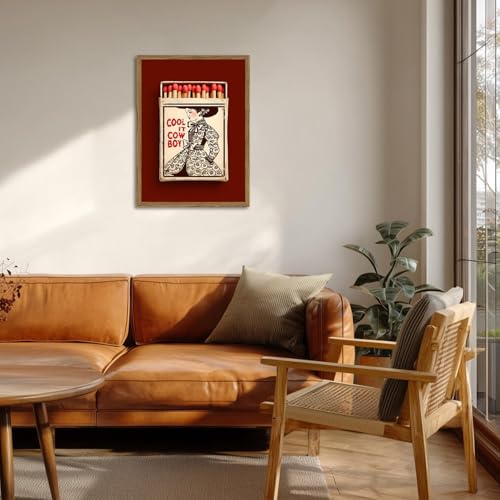 Vintage Western Cowgirl Wall Art Trendy Southwest Cool it Cowboy Matchbox Wall Decor Picture Coastal Cowgirl Poster Canvas Painting Print for Living Room Bedroom 16x24 inch Wood Framed - color: Cowgirl, size: 24"L x 16"W