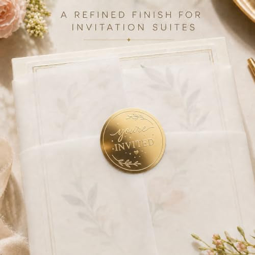Gold Embossed Invitation Envelope Stickers: 100 Count, 1.6-Inch Round | Metallic Raised Botanical Foil Envelope Seals for Wedding Invitations, Bridal Showers & Formal Event Stationery