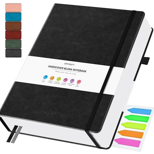 Blank Journal, Hardcover Sketchbook 8.5" x 11", 320 Pages Blank Notebook A4 | Extra-Thick with 2X Creative Space, 100gsm No Bleed Paper, Leather Hardcover, Lay-Flat for Drawing, Writing, Mind Mapping - color: Black, size: A4