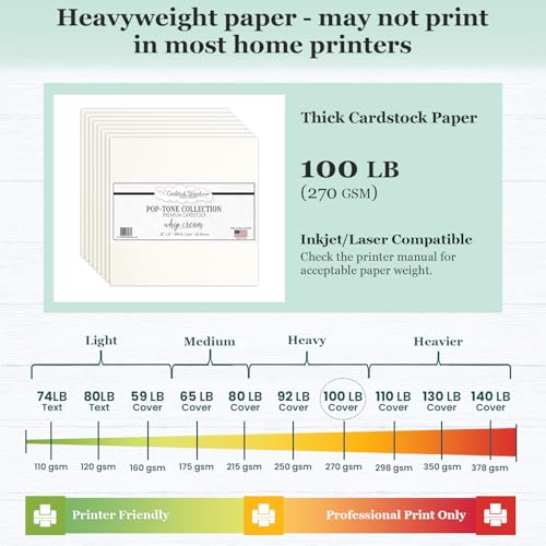 Cardstock Warehouse Pop-Tone Whip Cream Card Stock Paper - 25 Sheets, 12 x 12" - 100 lb / 270 GSM Premium Cream Cardstock for Die-cutting, Crafts, Scrapbooking, Card Making and DIY Projects - color: Whip Cream