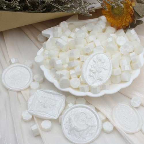 Pearl White Wax Seal Beads 1450pcs (1.1lb), Premium Pearlescent Sealing Wax Pellets for Stamp Seals, Wedding Invitation, Letter Envelope, Thanks Card & Scrapbook DIY Crafts & Bridal Crafts - color: Pearl White