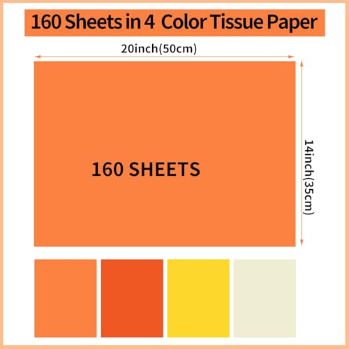 woric 160 Sheets Orange Yellow Tissue Paper for Gift Bags 20 X 14 Inches | Fall Tissue Paper Bulk for Art Crafts Autumn Halloween Birthday First Day of School Decorations - color: Assorted Orange Yellow