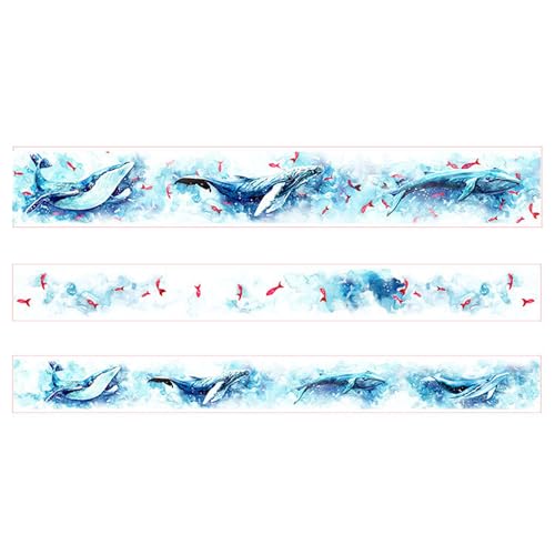 YUBBAEX Cute Printed Washi Tape 3 Rolls Japanese-Style Masking Tape Set Decorative for Arts, DIY Crafts, Journal Supplies, Planners, Scrapbook, Card/Gift Wrapping (Mythical Fish (Wide)) - color: Mythical Fish (Wide)