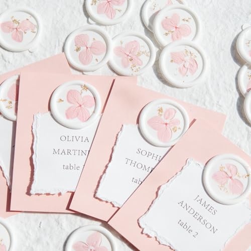 Nuvretk 20pcs White Wax Seal Stickers with Dried Flowers & Gold Foil – Handmade Envelope Seals for Wedding Invitations & Gift Wrapping (Pink) - color: Pink