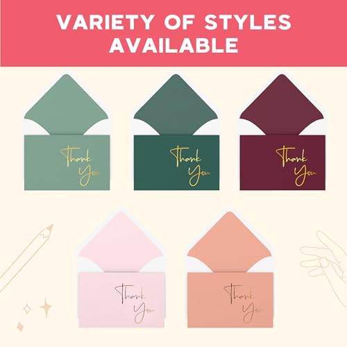 VNS Creations Thank You Cards With Envelopes - 100 Pack 4 x 6 - Green - color: Granite Green (Gold Foil), size: 100 Pack - 4" x 6" (Value Pack)