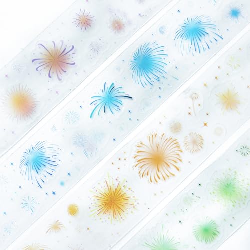Fireworks PET Tape Set, 4 Rolls Pre-Cut Ephemera for Junk Journaling, Scrapbooking, Crafting, DIY Projects, Diaries, and Art Supplies - color: Watch Firework
