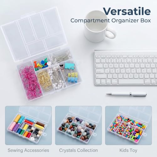 4 Pack Plastic Organizer Box with Dividers, Clear Compartment Organizer Box