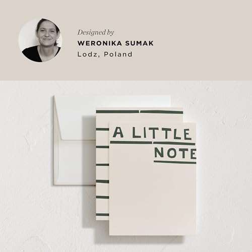 Minted Little Note Stationery Set, Set of 10, Flat Note Cards & Envelopes for Invitiations and Handwritten Thank You Messages, Minimalist Dark Green Stripes Design, Gifts for Women, Luxurious Paper - color: A Little Note
