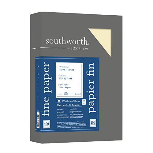 Southworth 25% Cotton Business Paper, 8.5� x 11", 24 lb/90 GSM, Wove Finish, Ivory, 500 Sheets - Packaging May Vary (404IC) - color: Ivory, size: 8.5" x 11" (Pack of 1)