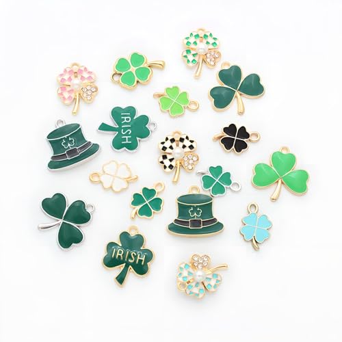 Bulk Gold Enamel Charms for Jewelry Making, Colorful Metal Charms Pendant for Bracelet Necklace and Crafting - color: Clover Green