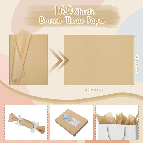 woric 160 Sheets Brown Tissue Paper for Gift Bags 20 X 14 Inches | Kraft Tissue Paper Bulk for Vintage Art Crafts Project Rustic Weddings First Day of School Decorations Business Packaging - color: Brown