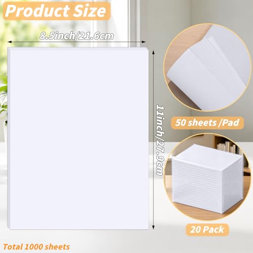 Oleitodh 20 Pack 8.5 x 11 Inch Blank Note Pads White Memo Pads - size: 8.5 x 11 inch-20Pack
