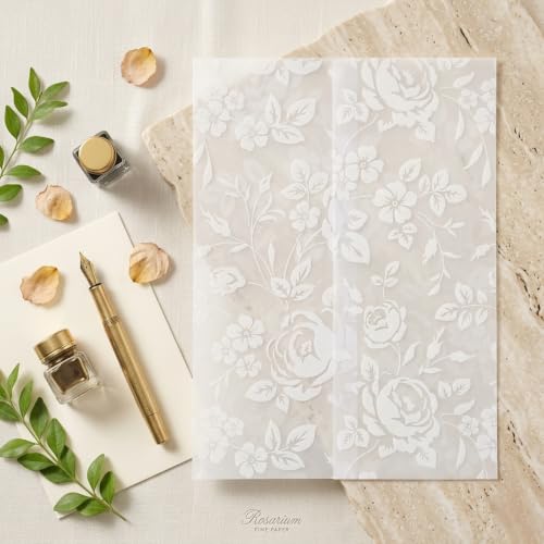 50 Pack Floral Vellum Jackets for 5x7 Invitations, Pre-Folded 115 GSM Translucent Vellum Wraps, Flower Wedding Invitation Sleeves for Bridal Shower Baby Shower Birthday