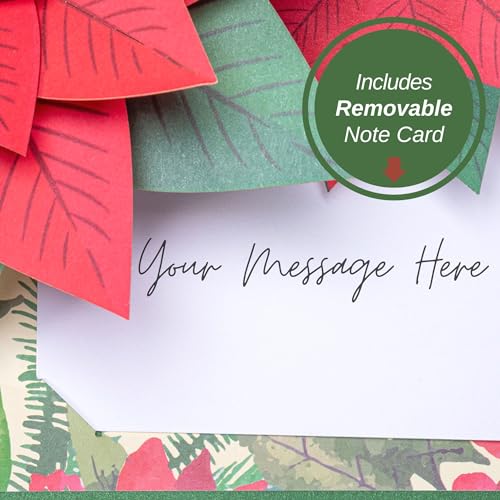 Paper Love 3D Pop Up Christmas Card, Poinsettia Flower, for Christmas, Holidays Cards, 5" x 7" Cover - Includes Envelope and Removable Note Tag - color: Poinsettia Flowers