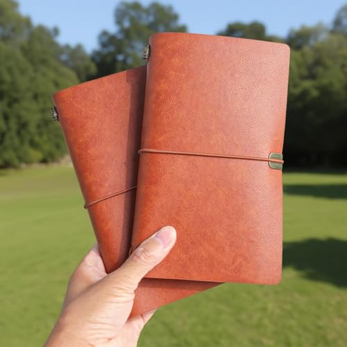 Refillable Journal Travelers Notebook - 7.8 x 4.7 Travel Diary made of PU leather, with 5 Inserts, add 2 Pens and pen Holder and Binder Clip and Transparent Card insertion bag with storage case (2 sets) - size: 2 Sets