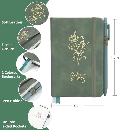 3 Pack Pocket Notebooks A6 Small Notebook Total 360 Pages 100 GSM | Journaling Notebooks For Note Taking Journals For Writing Mini Note Pads With Pen Holder Thick Paper(Green,Pink,Khaki) - color: White&Pink&Green