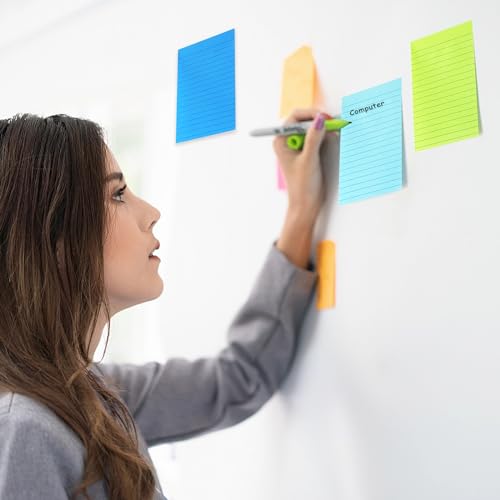 HQCME 9 Pack Lined Sticky Notes with Lines 4X6 in, Aquatic Themed Colors - color: Light Blue, Blue, Light Green
