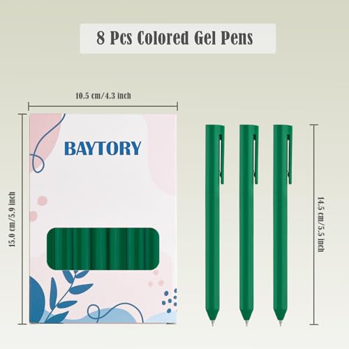 BAYTORY 8Pcs Colored Gel Pens, 0.5mm Rotatable Fine Point (Bright Green) - color: Bright Green