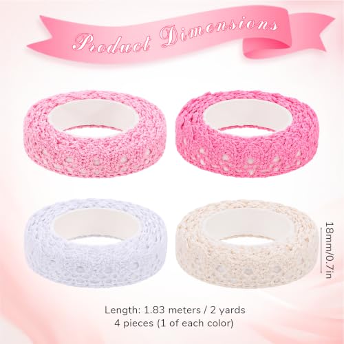 4 Rolls Self-Adhesive Lace Tape Lace Ribbon, 0.6" 2 Yards Per Roll