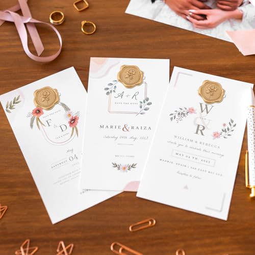 WSICSE Wax Seal Stickers, 60 Pack, Light Gold, 1.2Inch, 4 Styles - color: 4 Flower Styles- Light Gold