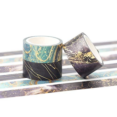 YUBBAEX Gold Veins Washi Tape Gorgeous Foil Masking Tape Set Decorative for Arts, DIY Crafts, Journal Supplies, Planners, Scrapbook, Card/Gift Wrapping (Gilding Flows) - color: Gilding Flows
