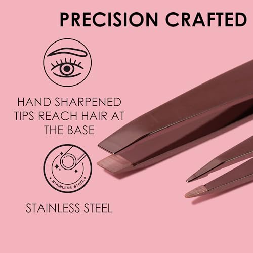 JAPONESQUE Slant and Point Tweezers Set, for Defining and Shaping Brows, Made with Hand-Sharpened Stainless, Ideal for Travel - style: Standard Set