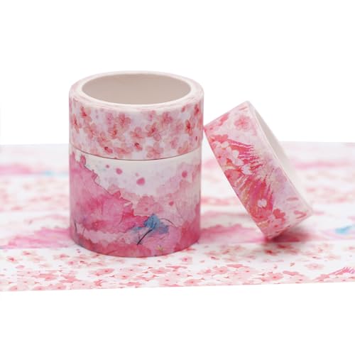 YUBBAEX Cute Printed Washi Tape 3 Rolls Japanese-Style Masking Tape Set Decorative for Arts, DIY Crafts, Journal Supplies, Planners, Scrapbook, Card/Gift Wrapping (Cherry Blossoms (Wide)) - color: Cherry Blossoms (Wide)