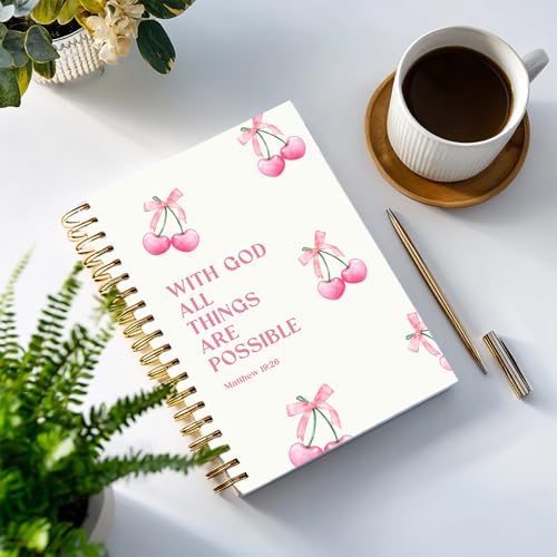 Bible Notebook, A5 Spiral Christian Journal with Floral Pink Butterfly Notebook, Bible Verse-God Says You Are, Inspirational Notebooks for Women, Bible Study, Gift for Birthday Christmas - color: Pink-Cherry