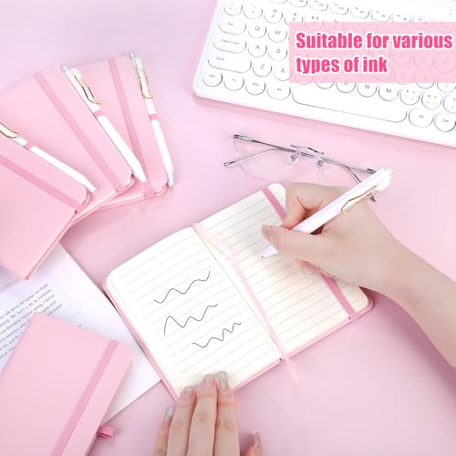 Aodaer 50 Sets Pocket Notebook Journal with Pens, 160 Pages, 3.5 x 5.5 Inch Mini Lined Journal Notebook A6 Leather Hardcover College Ruled Notepad with Pen Holder for School Office Gifts, Pink - color: Pink
