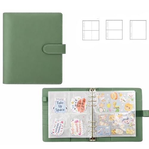 Sticker Binder Organizer with Storage Sleeves,Reusable Stickers Collecting Book Album Holder, A5 Blank Sticker Container Organizer-Dark Green - color: Dark Green