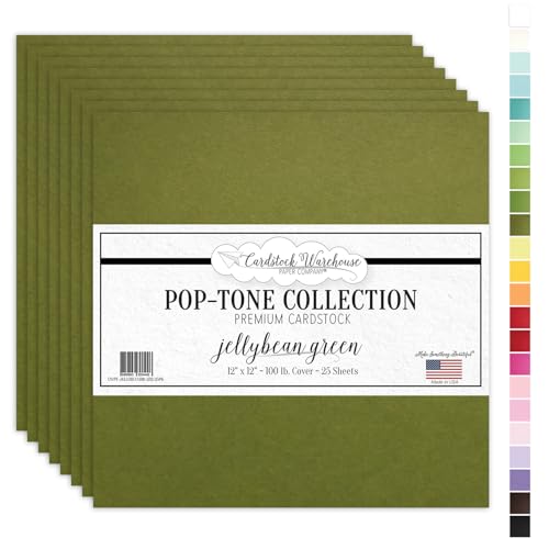 Cardstock Warehouse Pop-Tone Jellybean Green Cardstock Paper – 25 Sheets, 12 x 12" - 100 lb / 270 GSM Premium Green Card Stock for Die-cutting, Crafts, Scrapbooking, Card Making and DIY Projects - color: Jellybean Green