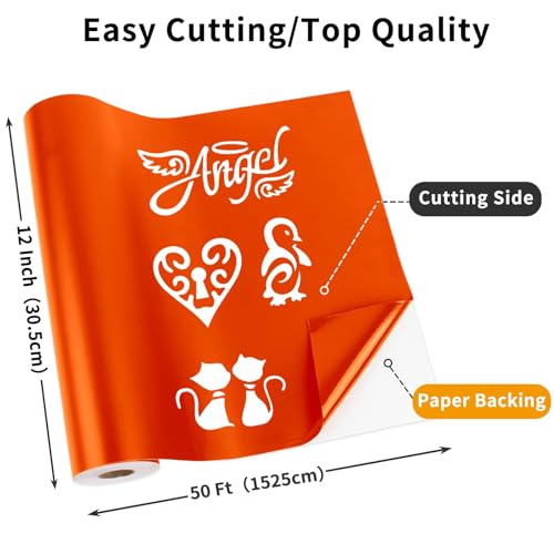Matte Orange Permanent Vinyl, 12" x 50FT Permanent Adhesive Vinyl Roll for Signs, Craft Die Cutters - color: 50ft Matte Orange