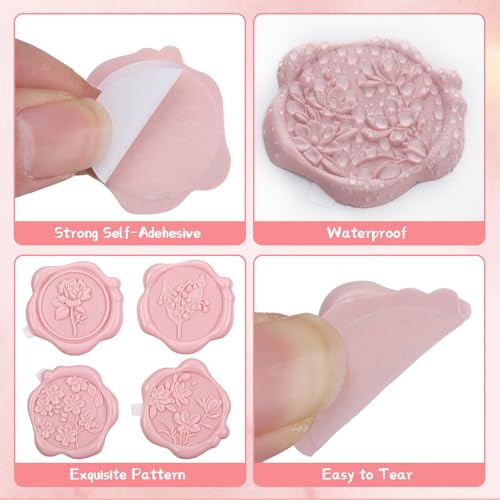 60 Pcs Wax Seal Stickers, Blush Pink, 4 Flower Styles - color: 4 Flower Styles- Blush Pink