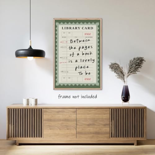 WLZWD Vintage Green Library Card Canvas Wall Art motivational Poster between The Pages Of A Book Is A Lovely Place To Be Print Trendy Bookish Reading Nook Art Decor for Book Lover Unframed12x16inch - color: style-4-Unframed, size: 16"L x 12"W